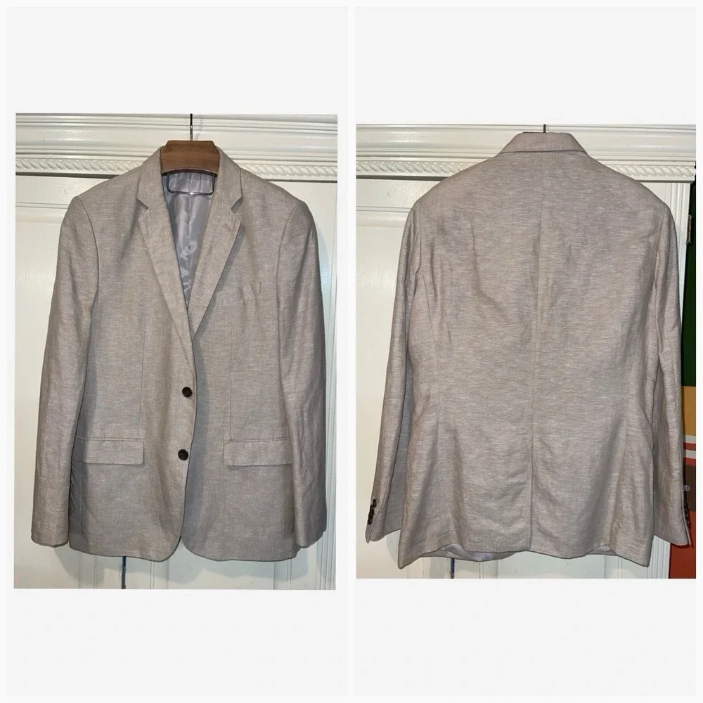 Banana Republic Linen Blend Blazer Men‎ 42 Beige Business Wedding Golf Resort